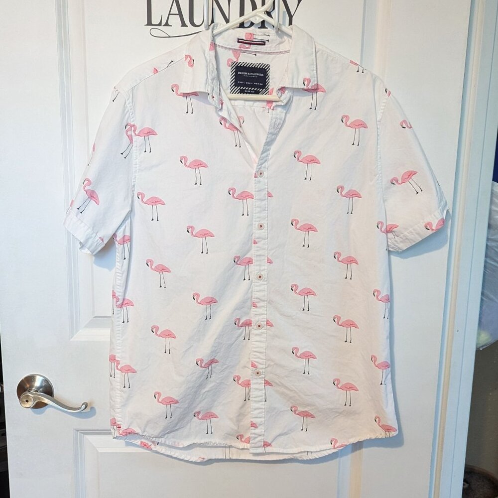 Denim & Flower Men's Button-Down Shirt - Large 💙